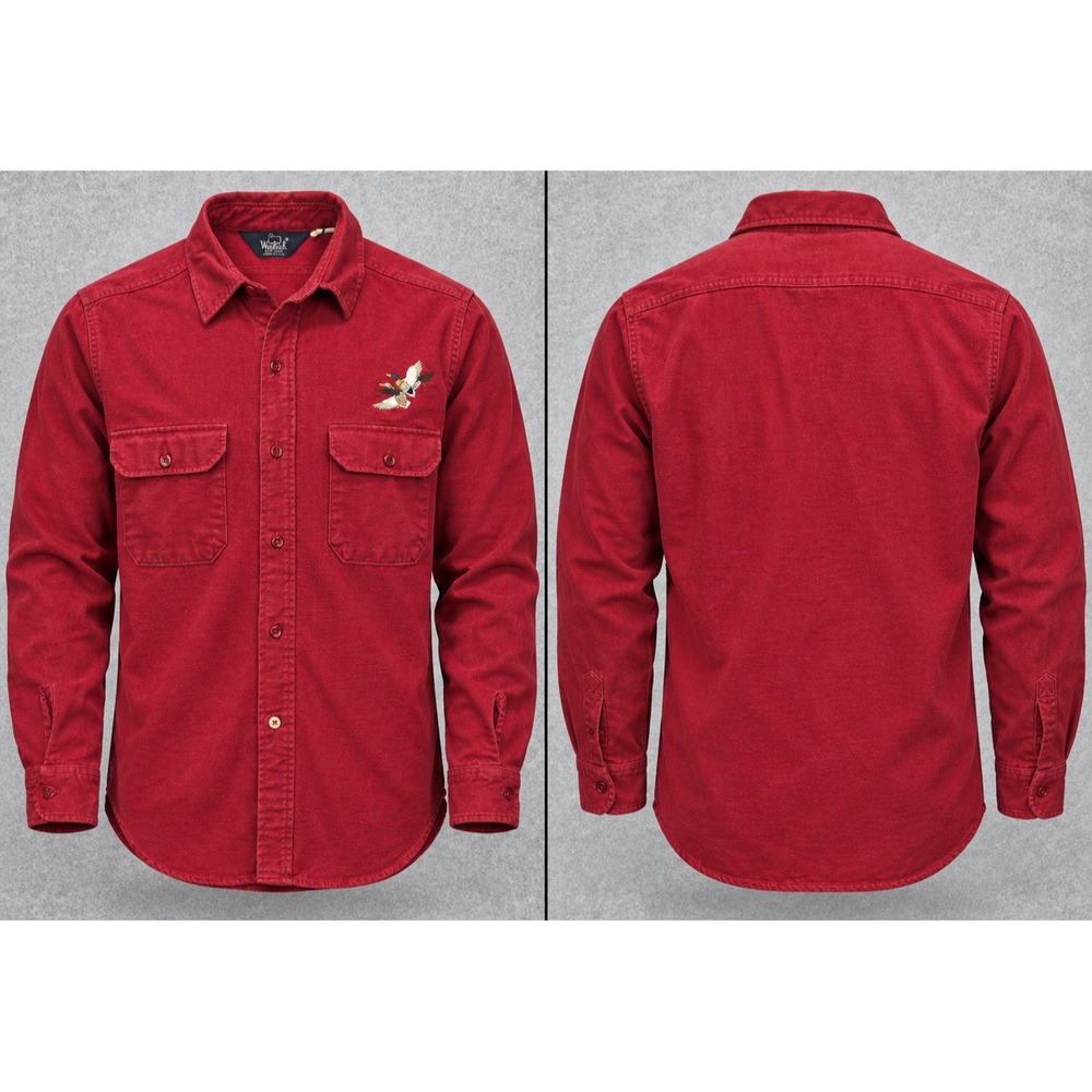 Vintage Woolrich Shirt Mens L Red Mallard Duck Embroidered Button Up Made In USA